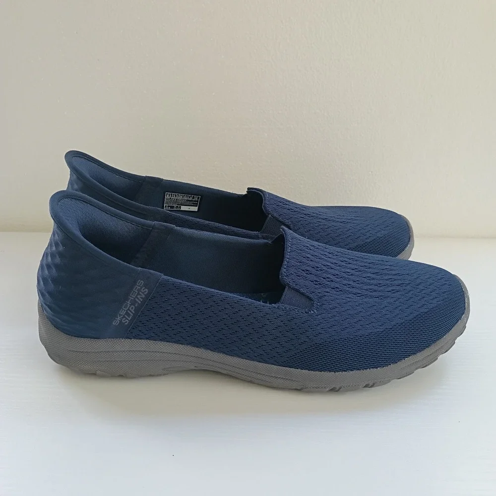 Skechers Reggae Fest 2.0 Guiding Slip On Women Shoes Navy Mesh Light Size 8.5